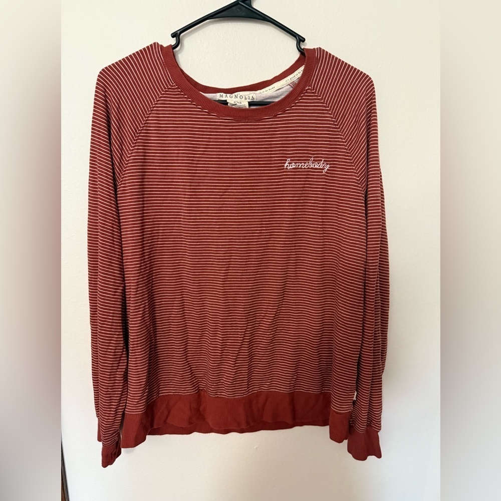 Magnolia Burgundy and White Striped Sweatshirt